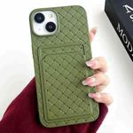 For iPhone 14 Plus Weave Texture Card Slot Skin Feel Phone Case(Olive Green)