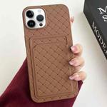 For iPhone 14 Pro Weave Texture Card Slot Skin Feel Phone Case(Brown)