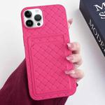 For iPhone 14 Pro Max Weave Texture Card Slot Skin Feel Phone Case(Rose Red)