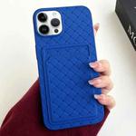 For iPhone 14 Pro Max Weave Texture Card Slot Skin Feel Phone Case(Dark Blue)