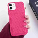 For iPhone 12 / 12 Pro Weave Texture Card Slot Skin Feel Phone Case(Rose Red)