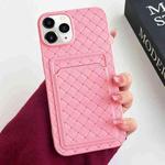 For iPhone 11 Pro Max Weave Texture Card Slot Skin Feel Phone Case(Pink)