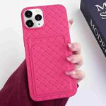 For iPhone 11 Pro Max Weave Texture Card Slot Skin Feel Phone Case(Rose Red)