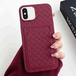 For iPhone XS / X Weave Texture Card Slot Skin Feel Phone Case(Wine Red)
