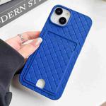 For iPhone 14 Plus Weave Texture Card Slot Skin Feel Phone Case with Push Card Hole(Dark Blue)