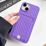 For iPhone 14 Plus Weave Texture Card Slot Skin Feel Phone Case with Push Card Hole(Dark Purple)