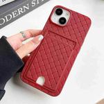 For iPhone 14 Plus Weave Texture Card Slot Skin Feel Phone Case with Push Card Hole(Red)
