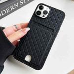 For iPhone 14 Pro Weave Texture Card Slot Skin Feel Phone Case with Push Card Hole(Black)