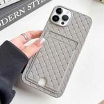 For iPhone 14 Pro Max Weave Texture Card Slot Skin Feel Phone Case with Push Card Hole(Grey)