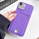For iPhone SE 2022 / SE 2020 / 8 / 7 Weave Texture Card Slot Skin Feel Phone Case with Push Card Hole(Dark Purple)