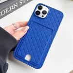 For iPhone 13 Pro Max Weave Texture Card Slot Skin Feel Phone Case with Push Card Hole(Dark Blue)