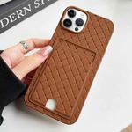 For iPhone 13 Pro Max Weave Texture Card Slot Skin Feel Phone Case with Push Card Hole(Brown)
