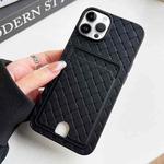 For iPhone 13 Pro Max Weave Texture Card Slot Skin Feel Phone Case with Push Card Hole(Black)