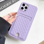 For iPhone 13 Pro Weave Texture Card Slot Skin Feel Phone Case with Push Card Hole(Light Purple)