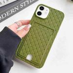 For iPhone 12 / 12 Pro Weave Texture Card Slot Skin Feel Phone Case with Push Card Hole(Olive Green)