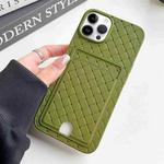 For iPhone 12 Pro Max Weave Texture Card Slot Skin Feel Phone Case with Push Card Hole(Olive Green)