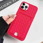 For iPhone 12 Pro Max Weave Texture Card Slot Skin Feel Phone Case with Push Card Hole(Rose Red)