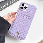 For iPhone 11 Pro Max Weave Texture Card Slot Skin Feel Phone Case with Push Card Hole(Light Purple)