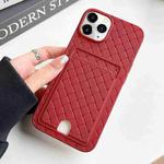 For iPhone 11 Pro Max Weave Texture Card Slot Skin Feel Phone Case with Push Card Hole(Red)