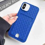 For iPhone XS / X Weave Texture Card Slot Skin Feel Phone Case with Push Card Hole(Dark Blue)