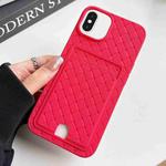 For iPhone XS / X Weave Texture Card Slot Skin Feel Phone Case with Push Card Hole(Rose Red)
