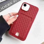 For iPhone XR Weave Texture Card Slot Skin Feel Phone Case with Push Card Hole(Red)