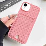 For iPhone XR Weave Texture Card Slot Skin Feel Phone Case with Push Card Hole(Pink)