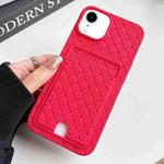 For iPhone XR Weave Texture Card Slot Skin Feel Phone Case with Push Card Hole(Rose Red)