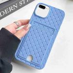 For iPhone 8 Plus / 7 Plus Weave Texture Card Slot Skin Feel Phone Case with Push Card Hole(Sky Blue)
