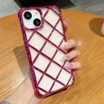 For iPhone 15 3D Diamond Lattice Laser Engraving Phone Case(Rose Red)