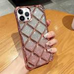 For iPhone 14 Pro 3D Diamond Lattice Laser Engraving Glitter Paper Phone Case(Gradient Pink)