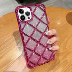 For iPhone 13 Pro 3D Diamond Lattice Laser Engraving Glitter Paper Phone Case(Gradient Rose Red)