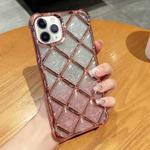 For iPhone 11 Pro Max 3D Diamond Lattice Laser Engraving Glitter Paper Phone Case(Gradient Pink)