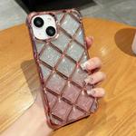 For iPhone 15 Plus 3D Diamond Lattice Laser Engraving Glitter Paper Phone Case(Gradient Pink)