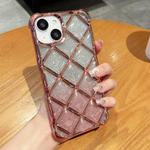 For iPhone 15 3D Diamond Lattice Laser Engraving Glitter Paper Phone Case(Gradient Pink)