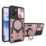 For Realme C35 CD Texture Sliding Camshield Magnetic Holder Phone Case(Pink)