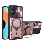 For Realme 10 Pro+ 5G CD Texture Sliding Camshield Magnetic Holder Phone Case(Pink)