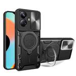 For Realme 10 Pro+ 5G CD Texture Sliding Camshield Magnetic Holder Phone Case(Black)