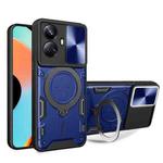 For Realme 10 Pro+ 5G CD Texture Sliding Camshield Magnetic Holder Phone Case(Blue)