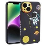 For iPhone 14 Hug Moon Astronaut Pattern TPU Phone Case(Black)