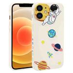 For iPhone 12 Hug Moon Astronaut Pattern TPU Phone Case(White)