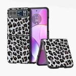 For Motorola Razr 40 ABEEL Black Edge Leopard Phone Case(Silver Leopard)