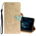For Huawei Y7P / P40 lite E Diamond Encrusted Butterflies Embossing Pattern Horizontal Flip Leather Case with Holder & Card Slots & Wallet &  Lanyard(Gold)