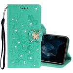 For Huawei Y7P / P40 lite E Diamond Encrusted Butterflies Embossing Pattern Horizontal Flip Leather Case with Holder & Card Slots & Wallet &  Lanyard(Green)