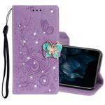 For Huawei Y7P / P40 lite E Diamond Encrusted Butterflies Embossing Pattern Horizontal Flip Leather Case with Holder & Card Slots & Wallet &  Lanyard(Purple)