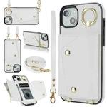 For iPhone 14 Plus Zipper Card Bag Phone Case with Dual Lanyard(White)