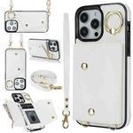 For iPhone 13 Pro Max Zipper Card Bag Phone Case with Dual Lanyard(White)