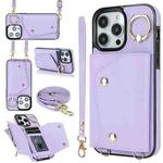 For iPhone 13 Pro Max Zipper Card Bag Phone Case with Dual Lanyard(Purple)