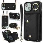 For iPhone 13 Zipper Card Bag Phone Case with Dual Lanyard(Black)