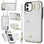 For iPhone 12 / 12 Pro Zipper Card Bag Phone Case with Dual Lanyard(White)